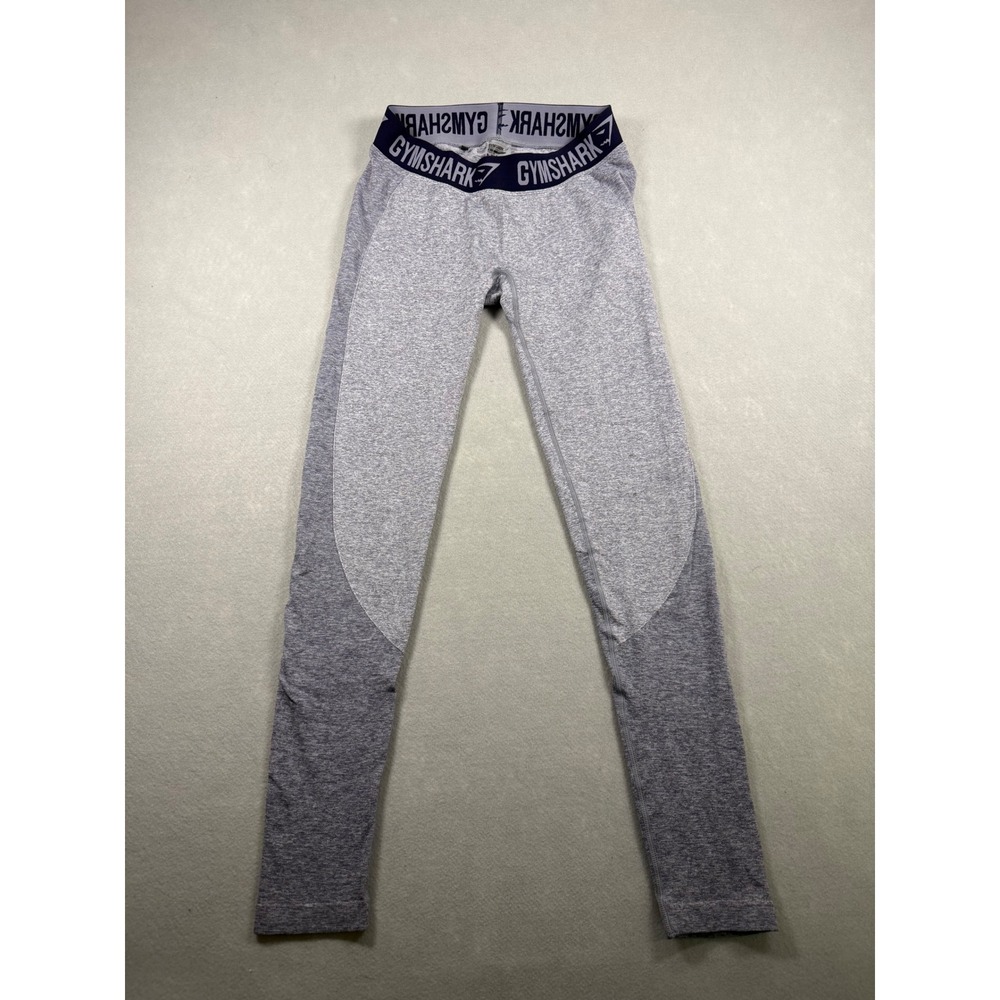 Gymshark Flex Grey Marl Seamless Leggings Navy Logo Waistband Womens Medium